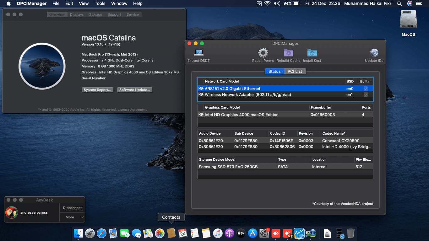 Success Hackintosh macOS Catalina 10.15.7 Build 19H15 in Toshiba Satellite M840